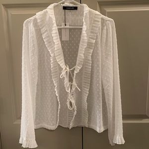 Sugarlips White Dot Sheer Tie Long Sleeve Shirt
